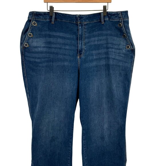 talbots Women's Blue Denim wide leg sailor jeans pants Pockets 24W plus stretch - Picture 9 of 9